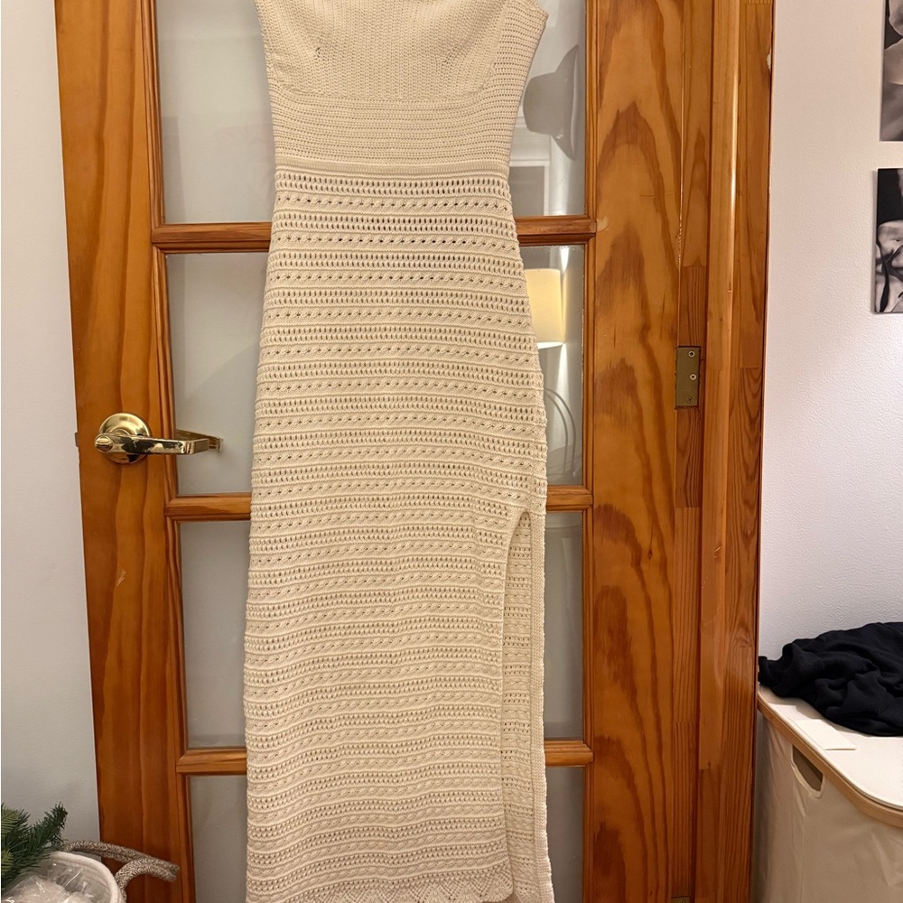 ba&sh Crochet Knit Summer Strapless Midi Dress - Ecru White - Size US 6 / M